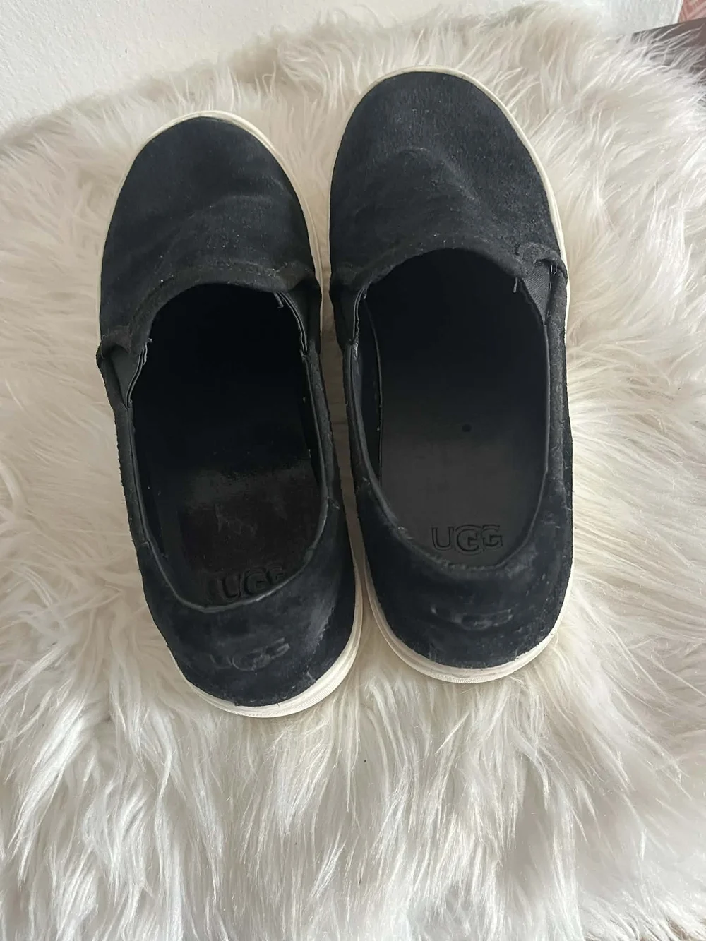 UGG Black Suede Slip-On Sneakers with White Sole